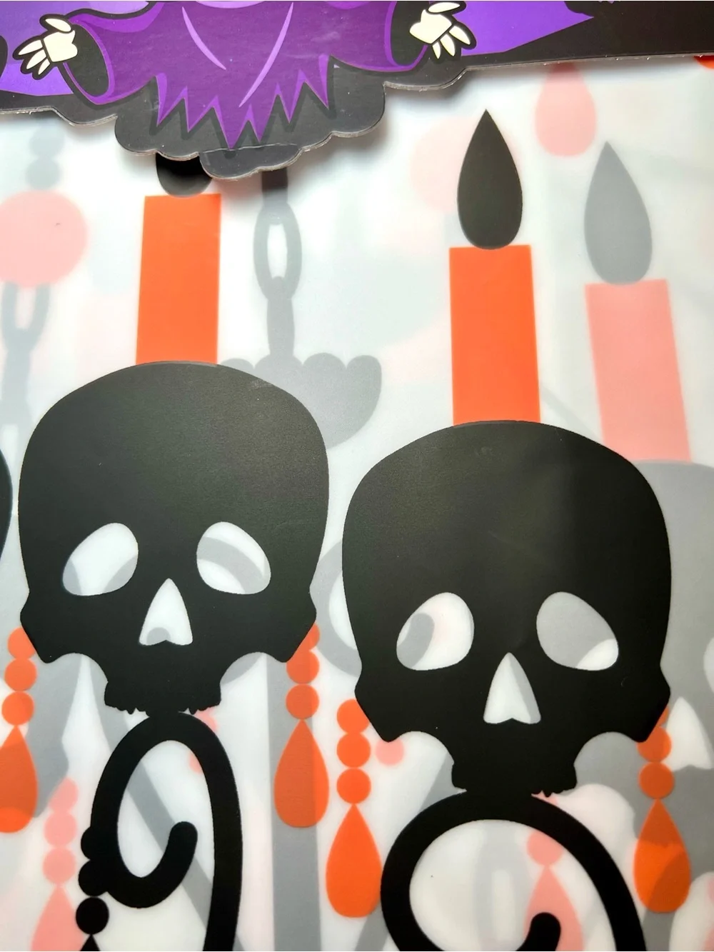 Halloween Skull Chandelier Peva Shower Curtain Black and Orange Metal Grommets